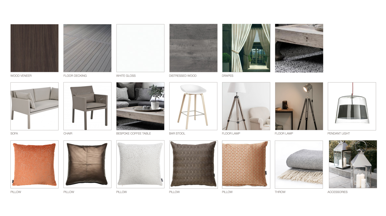 Example of a mood board for an indoor/outdoor lounge design